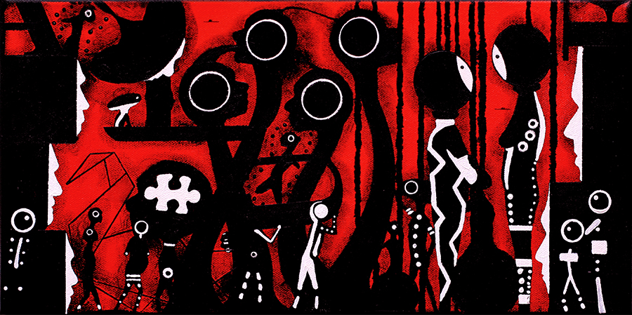 Mo lo'u Tina (VII), by Andy Leleisi'uao, 2025, acrylic on canvas, 202 x 405mm, $1800