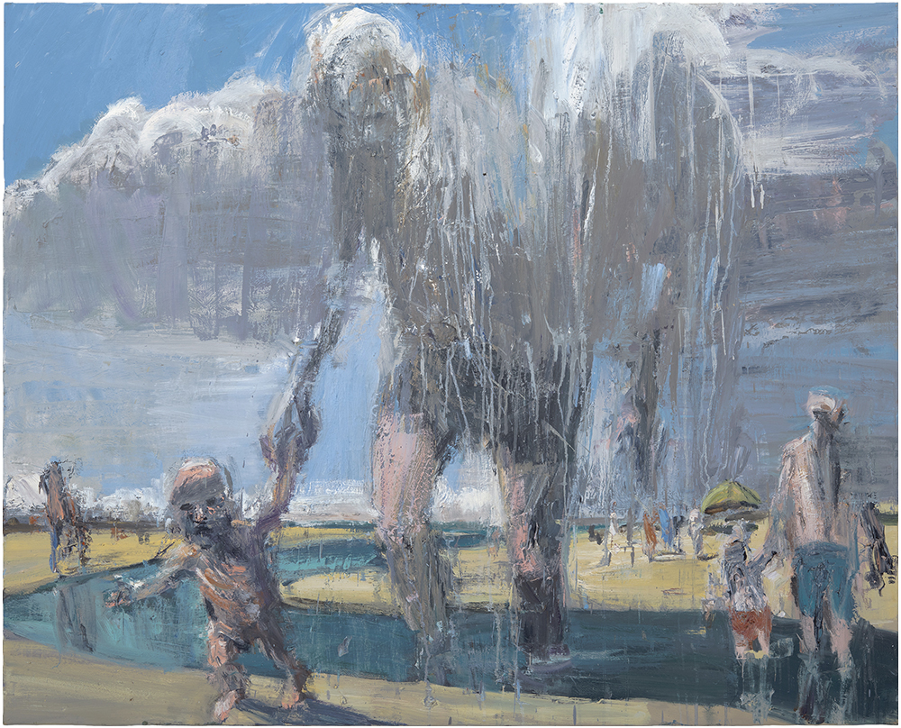 Beach couple and clouds, by Euan Macleod, 2023, oil on polyester, 1000 x 1240mm