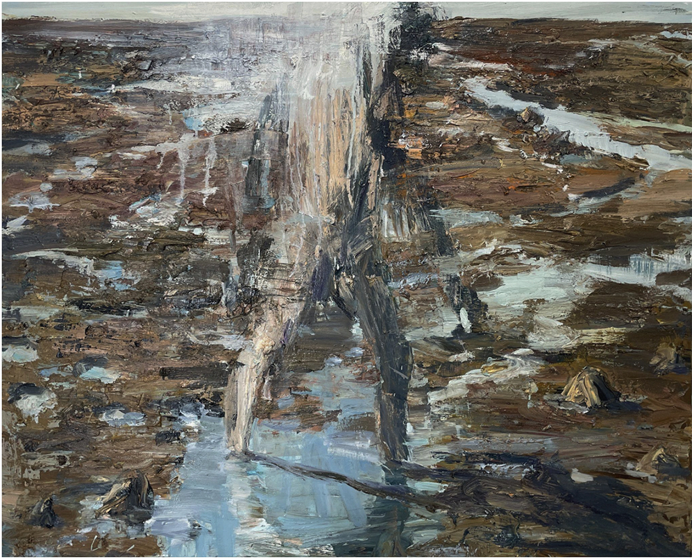 Mudflats, by Euan Macleod, 2023, oil on polyester, framed, 1000 x 1240mm