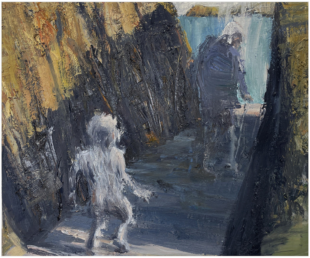 Hen following June, by Euan Macleod, 2023, oil on polyester, 650 x 780mm