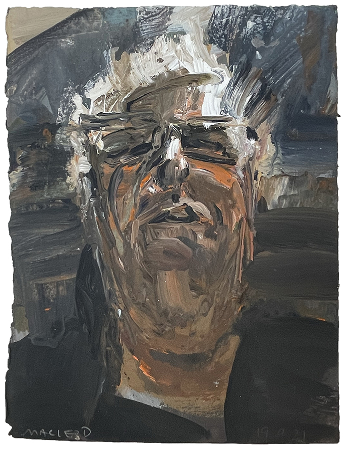Self portrait looking like Janet, by Euan Macleod, 2025, acrylic on paper, 380 x 290mm, $2200