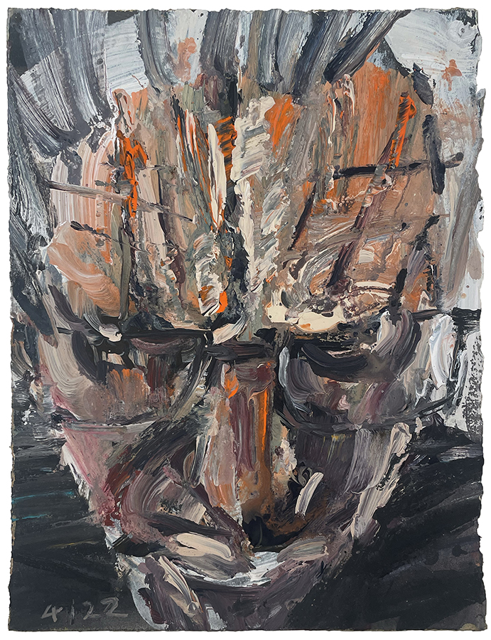 Forehead self portrait, by Euan Macleod, 2025, acrylic on paper, 380 x 290mm, $2200