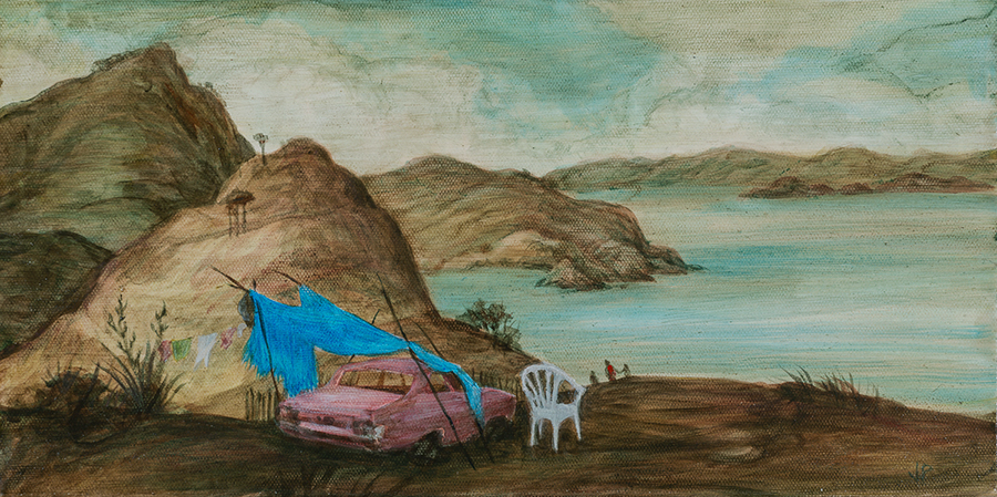 Homes of National Significance III, by Jenna Packer, 2025, acrylic on canvas, 200 x 405mm, (SOLD)