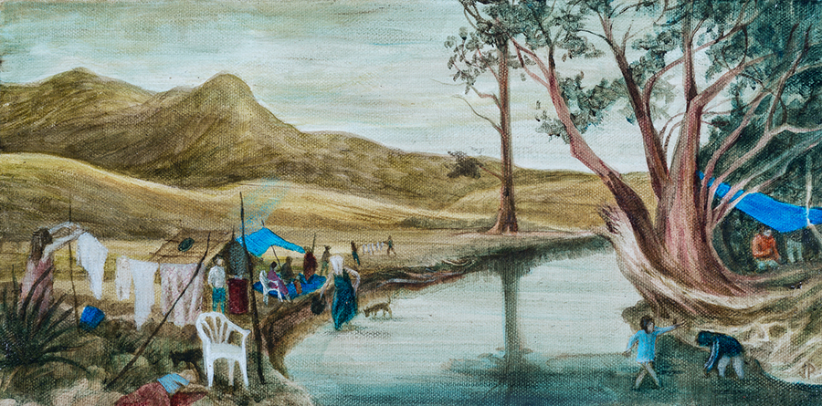 Homes of National Significance IV, by Jenna Packer, 2025, acrylic on canvas, 200 x 405mm, $1900 (on HOLD)