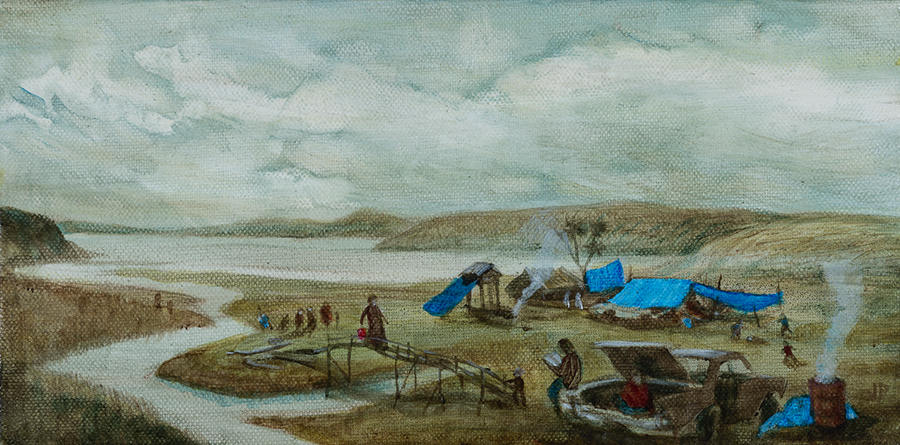 Homes of National Significance VII, by Jenna Packer, 2025, acrylic on canvas, 150 x 305mm (SOLD)