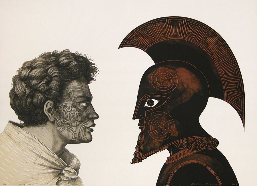 Ko wai koe (who are you?), by Marian Maguire, 2003 lithograph, Not for sale - private collection