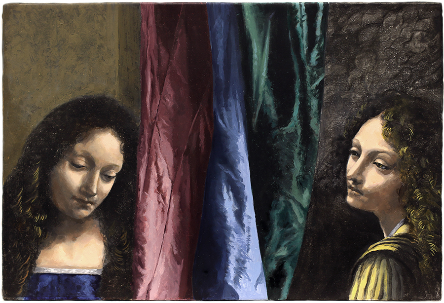 'Leonardo's Madonna & Her Angel', by Nigel Buxton, 2024, oil on gesso board, 480 x 620mm framed (SOLD)
