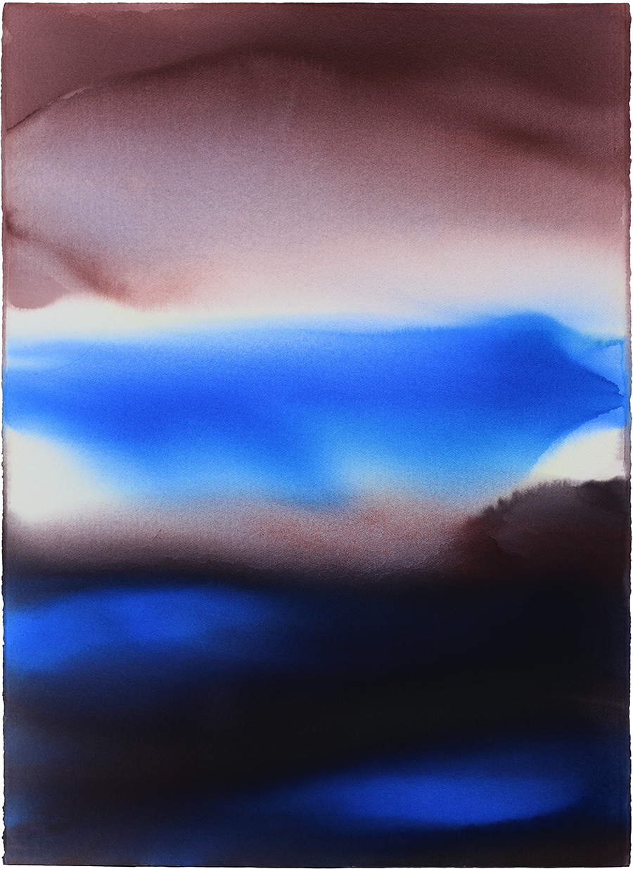 Ruataniwha Mohua Tūkōrehu (Collingwood Golden Bay Fog), by Vivienne Murchison, 2024 watercolour on paper, 1045 x 750mm