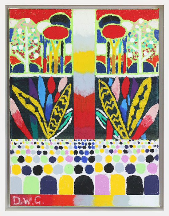 Garden of Eden, ref 01.07.20, Darryn George, 2020, oil, pastel, and acrylic on canvas, 445 x 345mm framed, (SOLD)