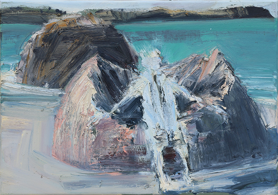 Moeraki baby and boulders study, Euan Macleod, 2016 painting, oil on polyester, 360 x 510mm, 