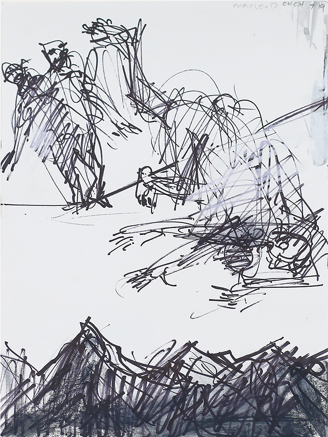 Untitled Highwire sketch, Euan Macleod, 2020, charcoal and felt tip marker on paper, 225 x 305mm 