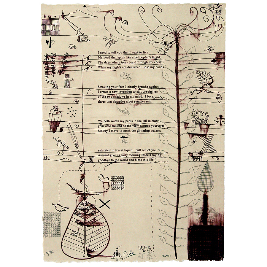 6 x Love Poems by John Pule, 2001, etching/lithograph, edition of 16, 410 x 285mm unframed, $1500 unframed, $1850 framed