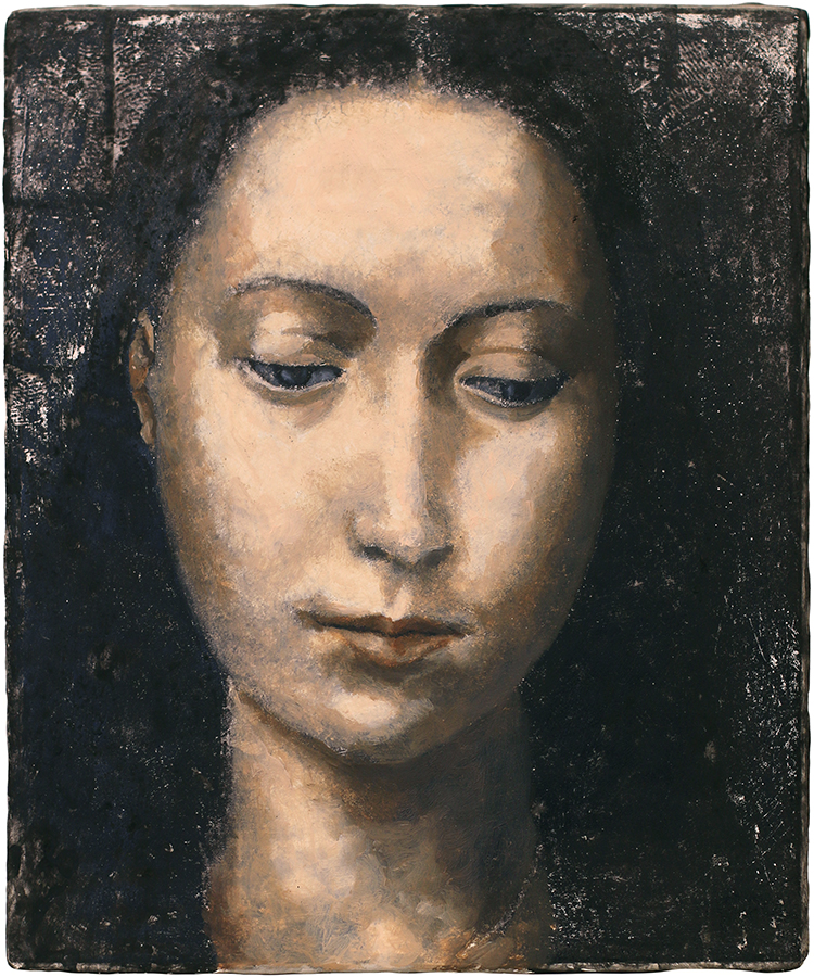 Memling's Madonna, Nigel Buxton, 2022 Painting, Oil on Gesso on board, 240 x 200mm, (SOLD)