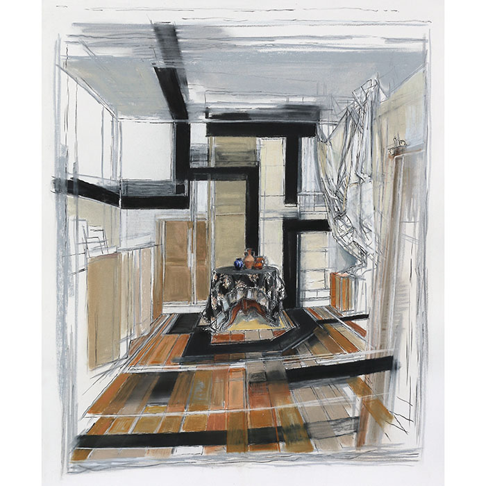 Interior Still Life #91, Nigel Buxton, 2017, Ink and Pastel on paper, 1180 x 890mm (framed), (SOLD)
