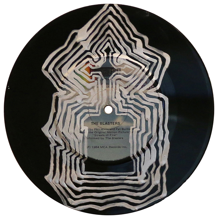'Replayed 4', by Grant Takle, 2019 galv-enamel on vinyl, 180mm diameter, $250