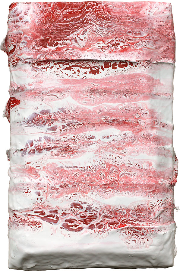 'Rose Bandages' by Sefton Rani, 2023, mixed media, enamel on white birch panel, 350 x 200mm, $950