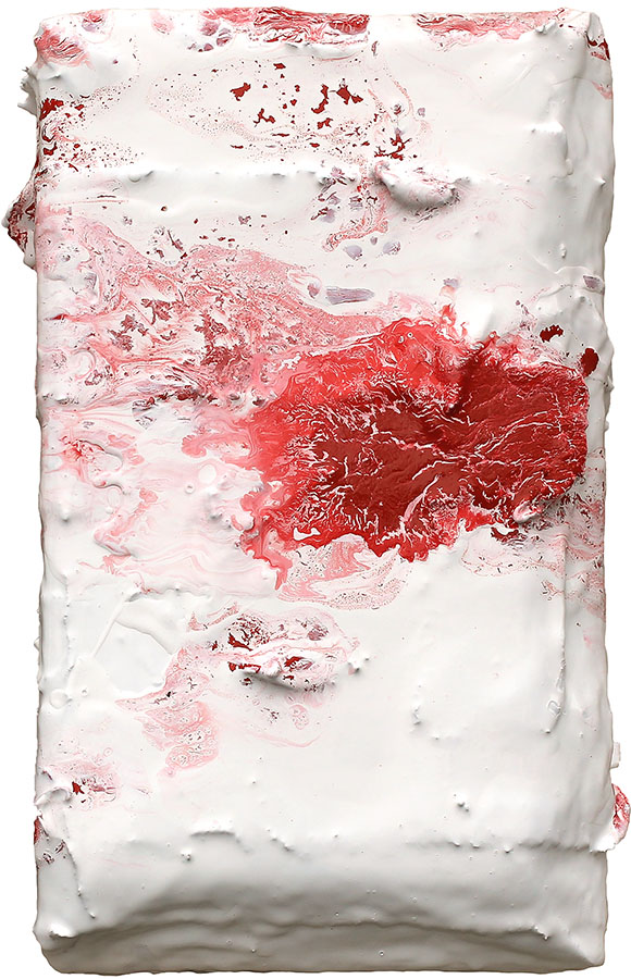'Rose Bandages #4' by Sefton Rani, 2023, mixed media, enamel on white birch panel, 255 x 150, (SOLD)