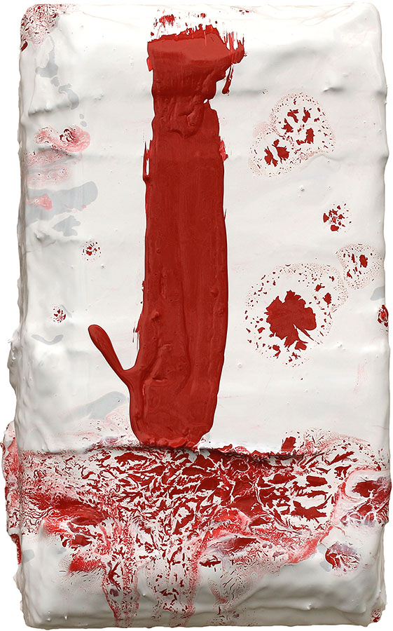 'Rose Bandages #5' by Sefton Rani, 2023, mixed media, enamel on white birch panel, 255 x 150, $750