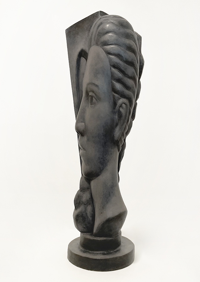 'Head and structure in a landscape', Terry Stringer, 2021 Oil on bronze, waxed, 470mm high,